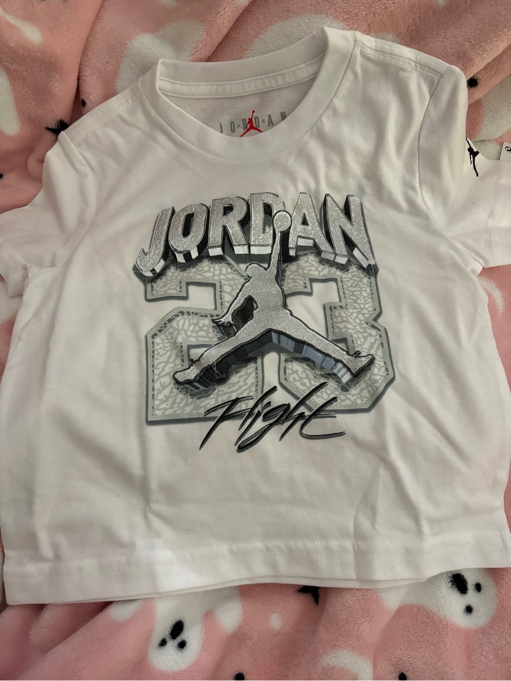 Jordan White Short-Sleeve '23 Flight' Graphic Tee with Gray and Black Print